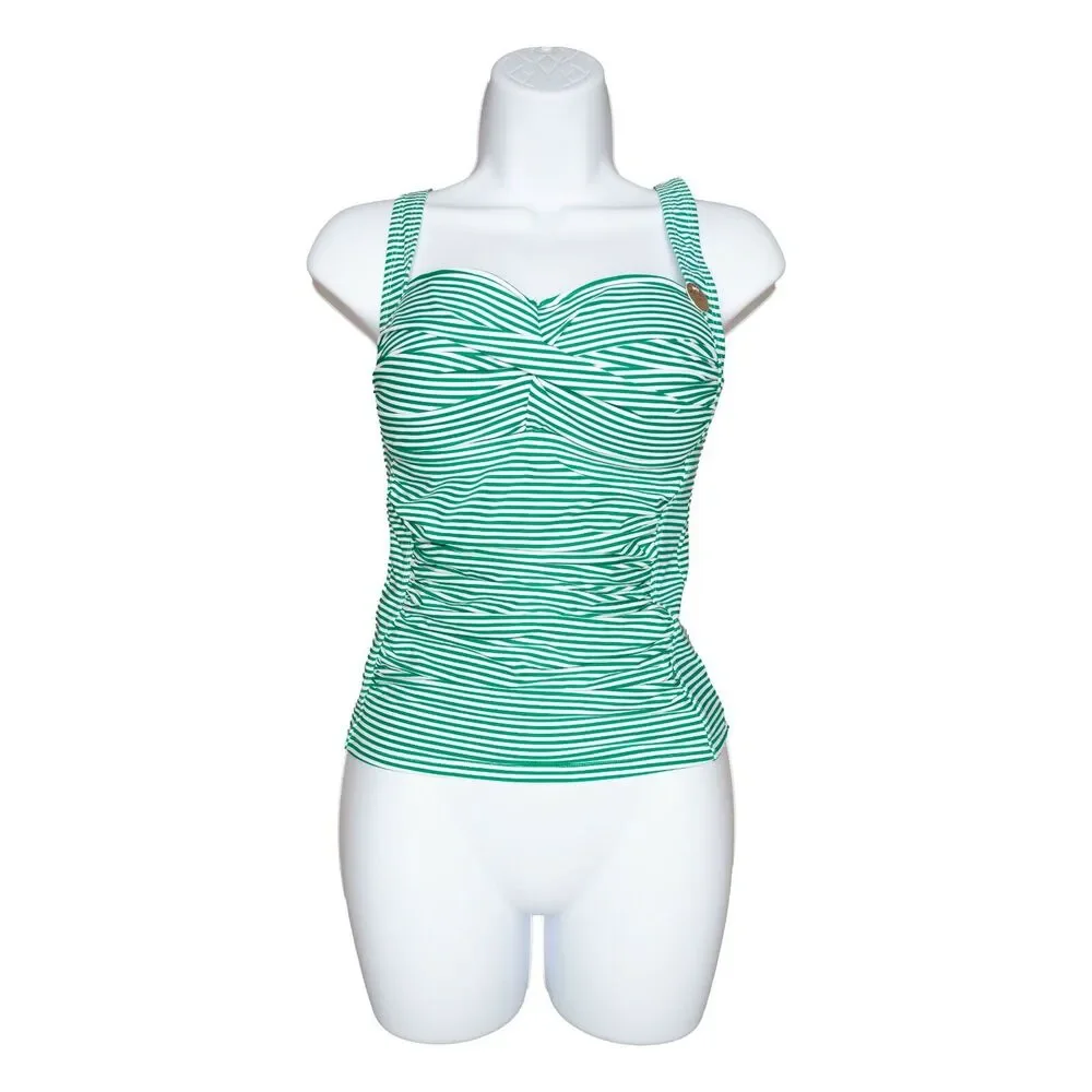 Nip Tuck Joanna Twist Front Tankini Stripe Swim Top Green Size 6